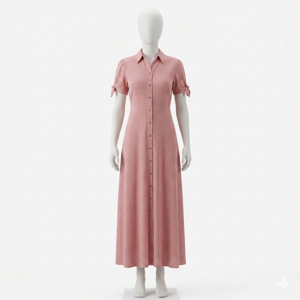 The Nines By Hatch Polka Dot Pink Red Button Down Maxi Shirt Dress Size XS